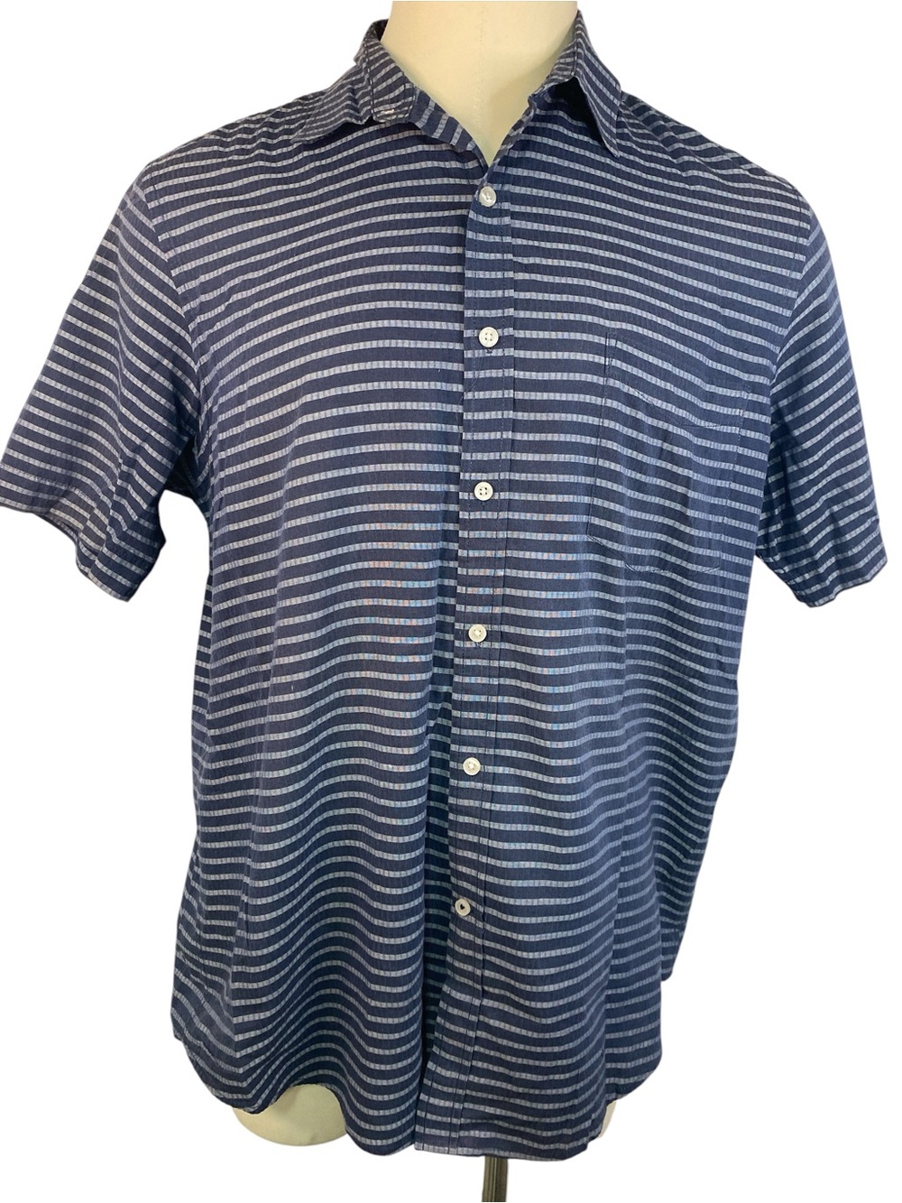Club Room Navy Blue Striped Short-Sleeve Button-Up Shirt Men’s XL